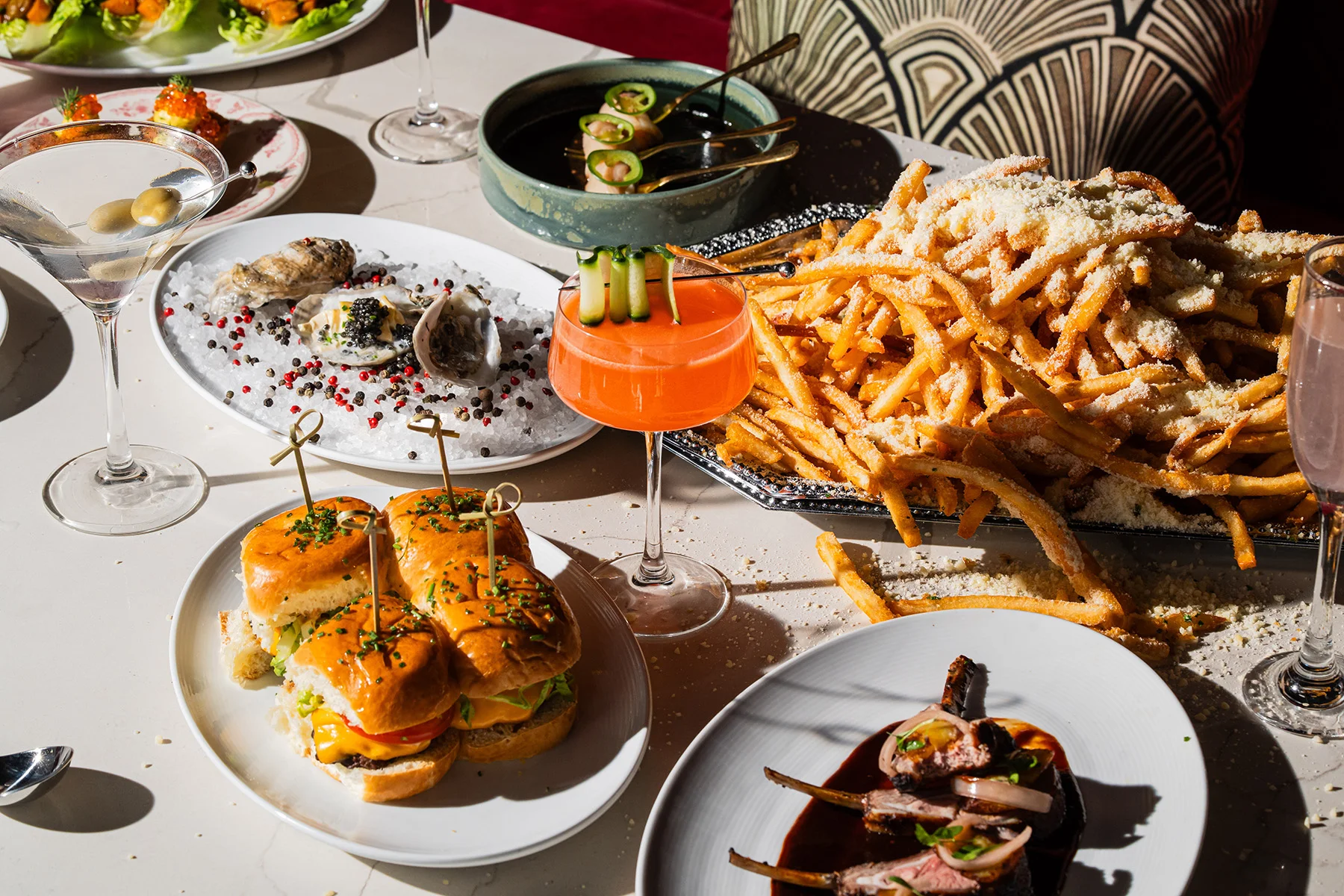 Full spread - oysters, cocktails and food